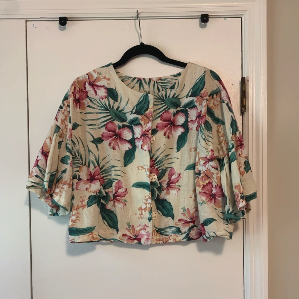 Victoria Bee Linen Blend Crop Jacket - Size M